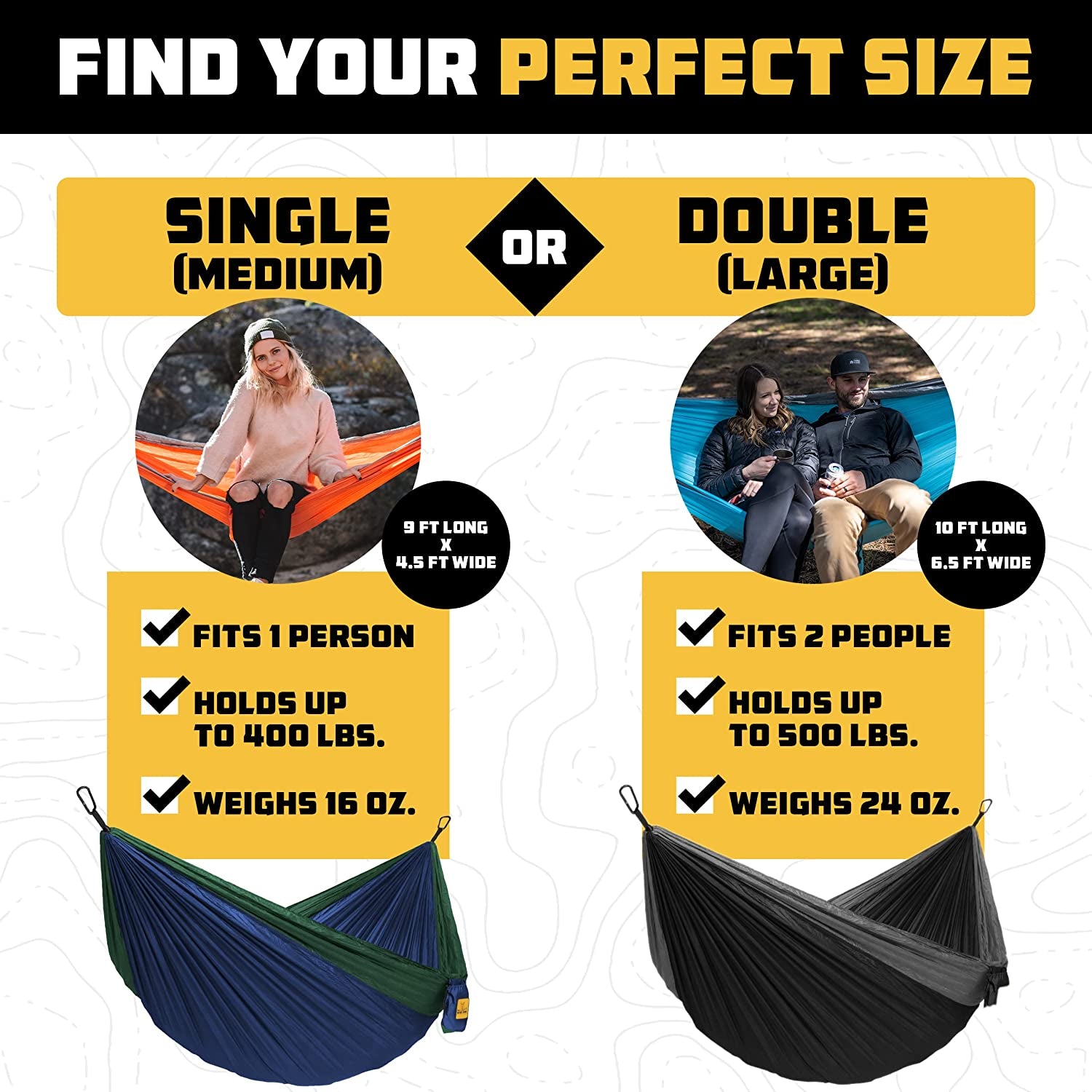 Camping Hammock – 500Lbs Portable Hammock with Tree Straps - Travel, Backpacking, Hiking, Outdoors Camping Gear - Single or Double