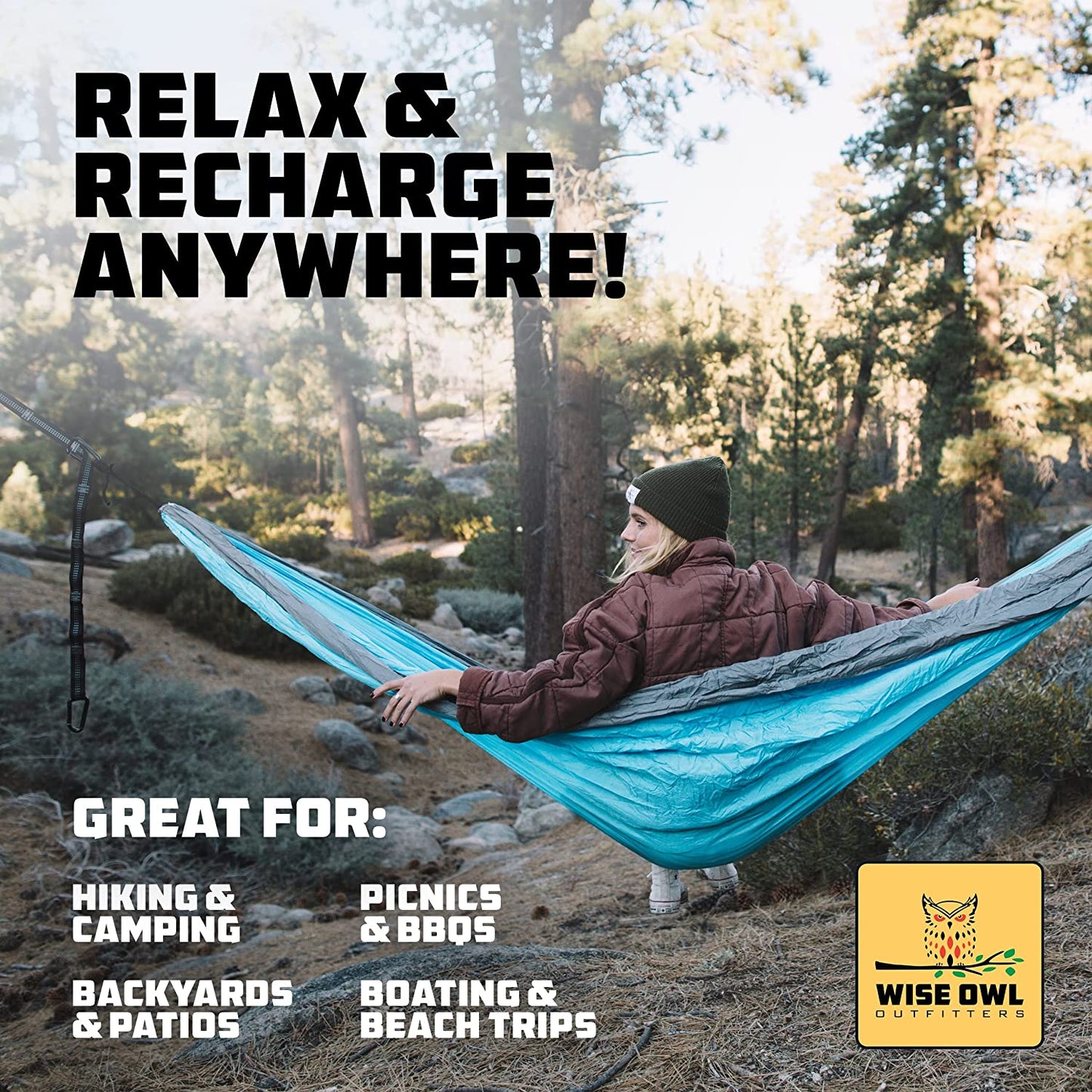 Camping Hammock – 500Lbs Portable Hammock with Tree Straps - Travel, Backpacking, Hiking, Outdoors Camping Gear - Single or Double