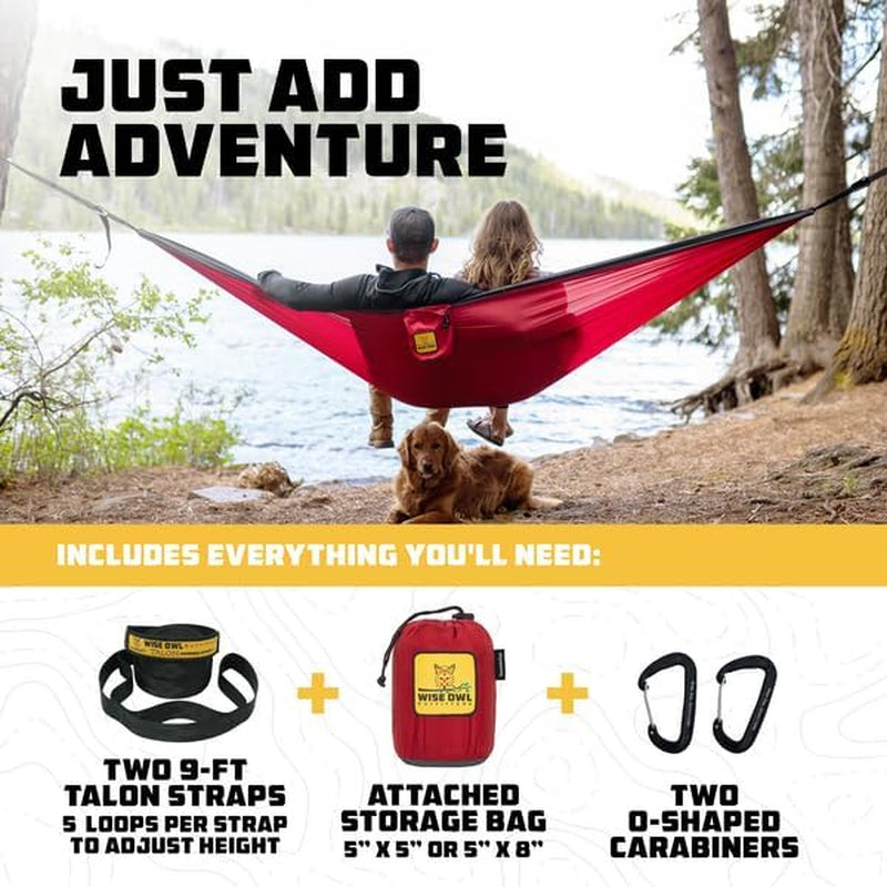Camping Hammock – 500Lbs Portable Hammock with Tree Straps - Travel, Backpacking, Hiking, Outdoors Camping Gear - Single or Double