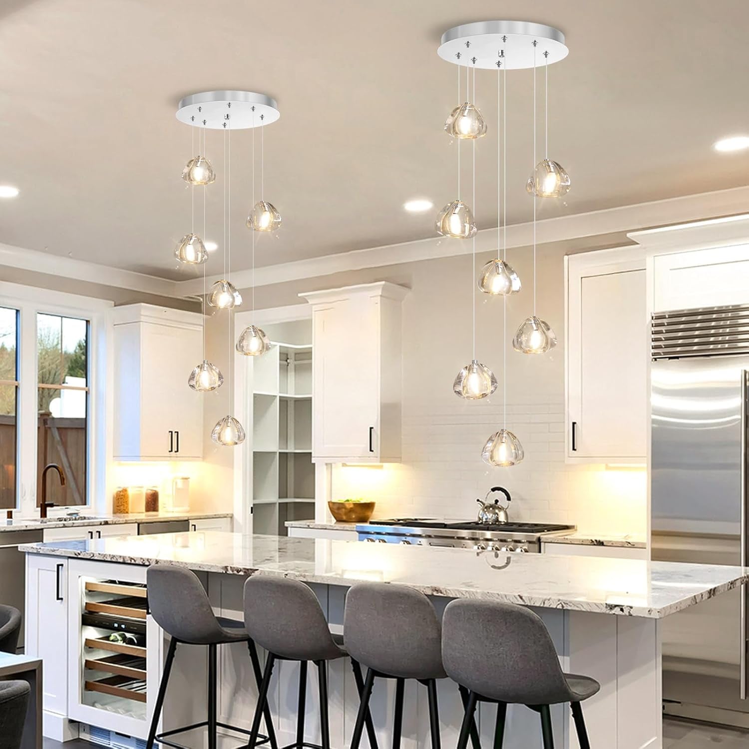 7-Light Chandeliers for Dining Room LED Light Hanging Ceiling Pendant Light Fixtures for Kitchen Island Modern Crystal Flush Mount Ceiling Lighting for Bedroom Bulbs Included