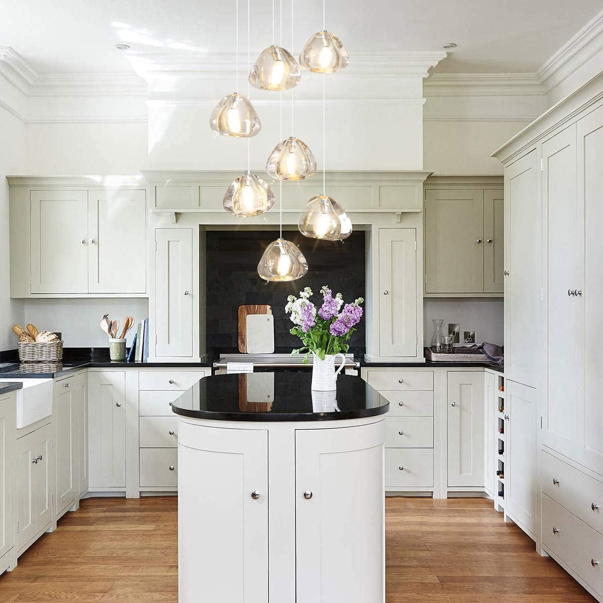 7-Light Chandeliers for Dining Room LED Light Hanging Ceiling Pendant Light Fixtures for Kitchen Island Modern Crystal Flush Mount Ceiling Lighting for Bedroom Bulbs Included