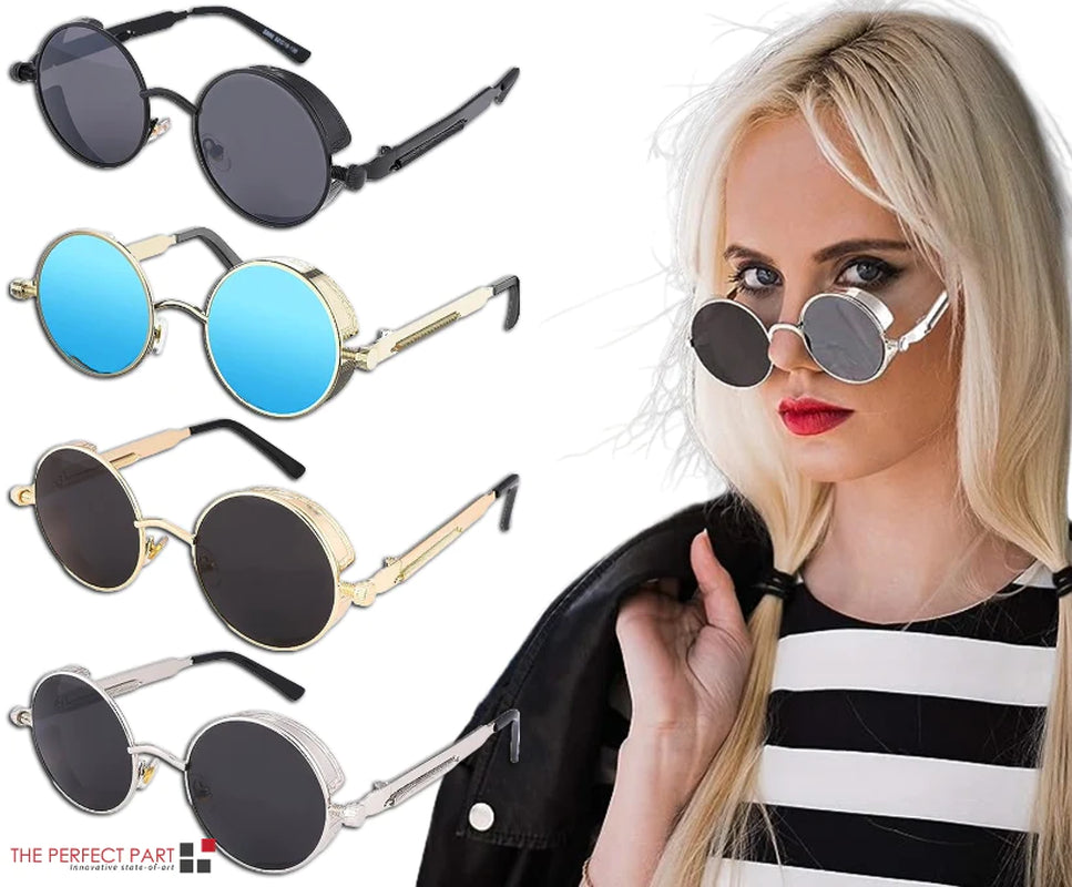 Retro round Polarized Sunglasses Men Women Vintage Gothic Steampunk Glasses